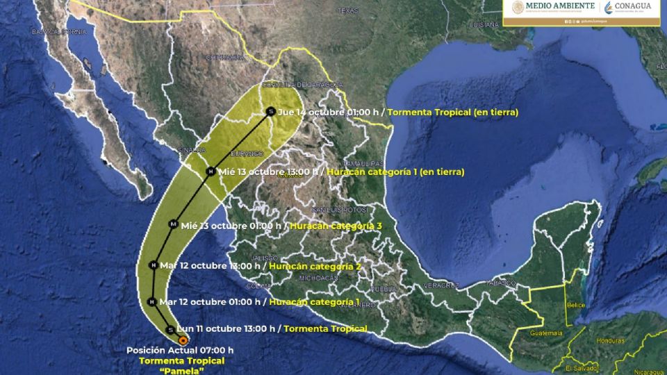 'Pamela' posee una ruta rumbo a Texas, así que también podría dejar remanentes en la región noreste de México. Foto: Conagua.