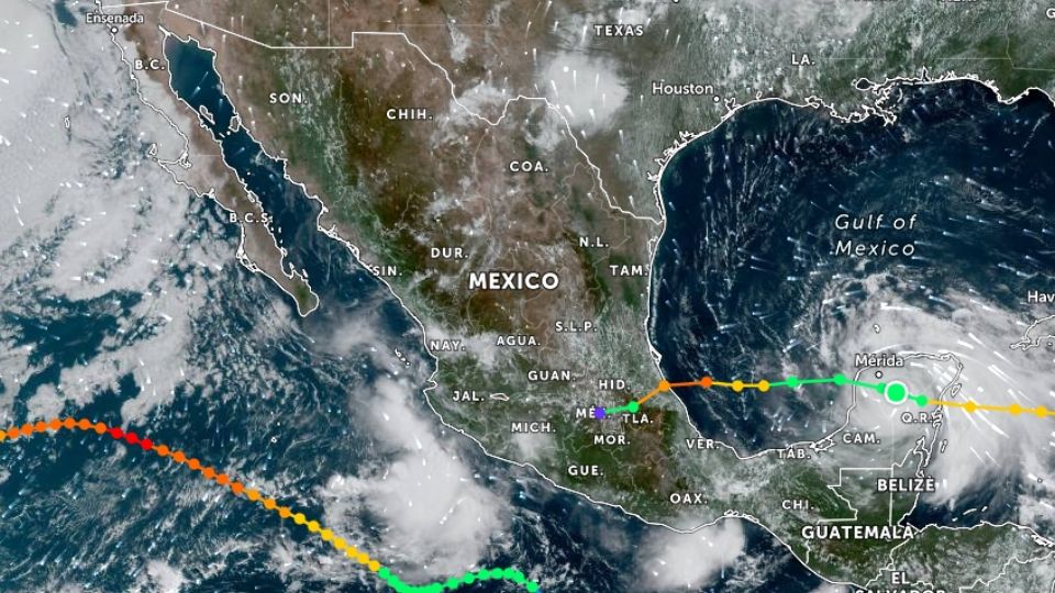 Las tormentas tropicales llegando a México. Foto: Zoom Earth