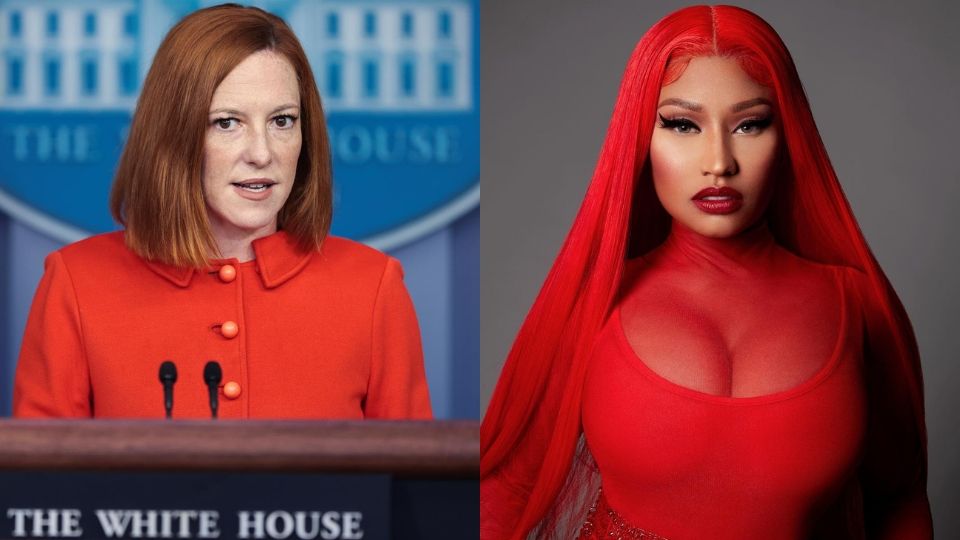 La portavoz de la Casa Blanca, Jen Psaki y la rapera Nicki Minaj. Foto: EFE/EPA/Oliver Contreras / Instagram - nickiminaj