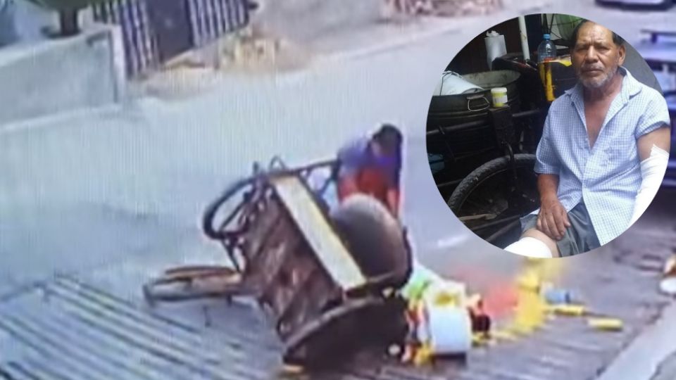 El vendedor tropezó con agua tirada en la calle. Foto: Cortesía