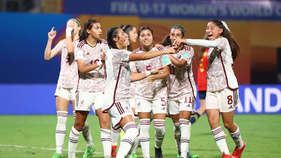 México Femenil Sub 17 celebrando gol ante España en el Mundial de la categoría.