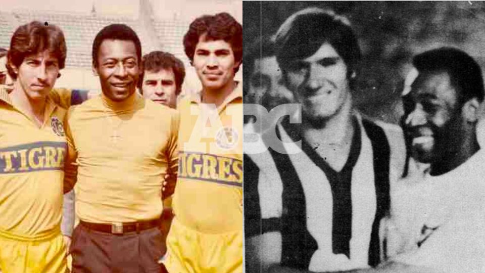 Pelé conviviendo con jugadores de Tigres y Rayados, entre ellos Alfredo 'el alacrán' Jiménez