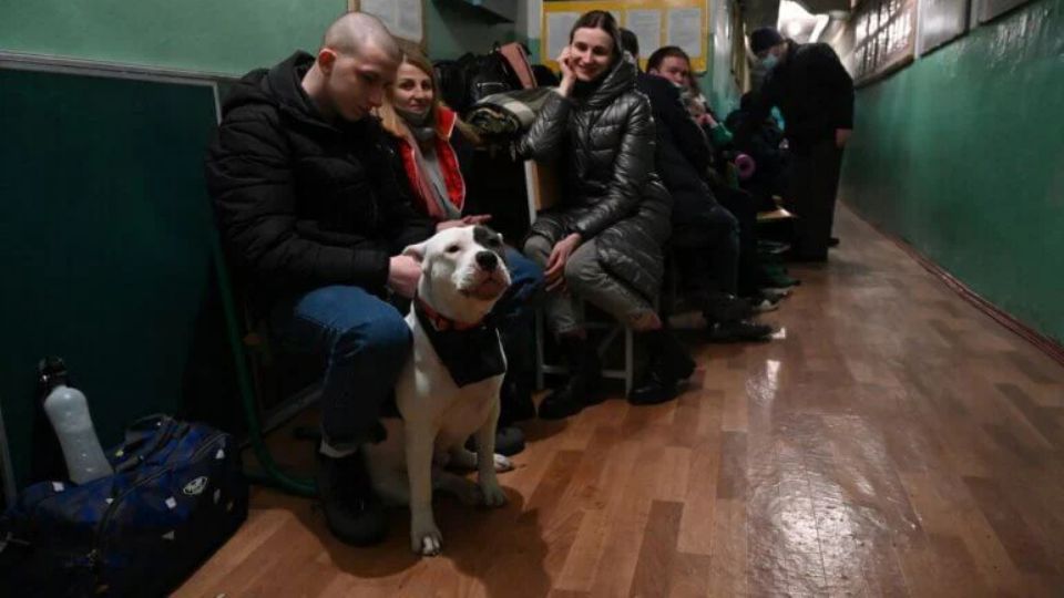 Familia en Ucrania en compañía de su perro. Foto: UNIAN.