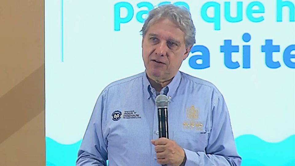 Juan Ignacio Barragán en conferencia de prensa, hoy. Foto: Captura de pantalla / Facebook - Agua y Drenaje de Monterrey