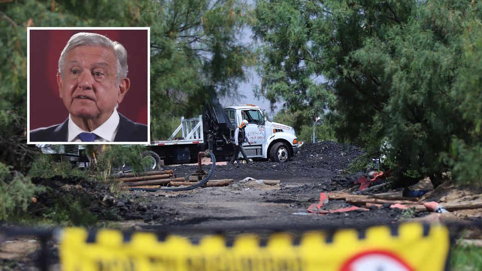 La zona del rescate en la mina de Sabinas. El presidente Andrés Manuel López Obrador. Foto: EFE / Sáshenka Gutiérrez - EFE / Antonio Ojeda