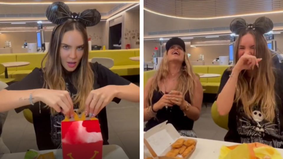 Belinda come hamburguesa junto a familiares y amigos.