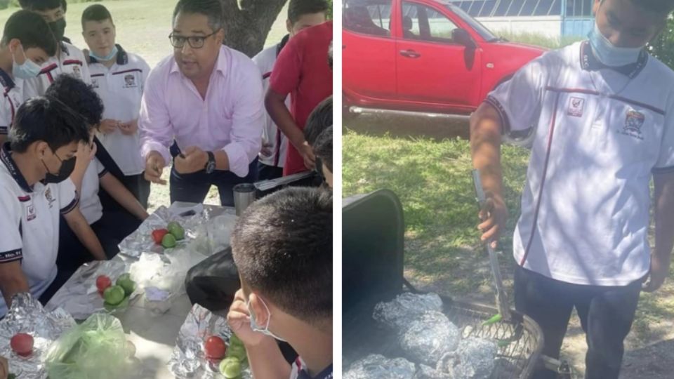 Estudiantes de secundaria en Monterrey aprenden a hacer una carne asada. Foto: Escuela Secundaria No. 11 Dr Jaime Torres Bodet.