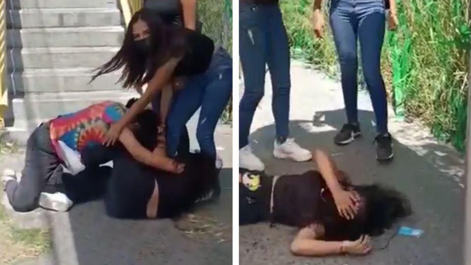 Presuntas alumnas de la prepa Álvaro Obregón pelean en la calle.