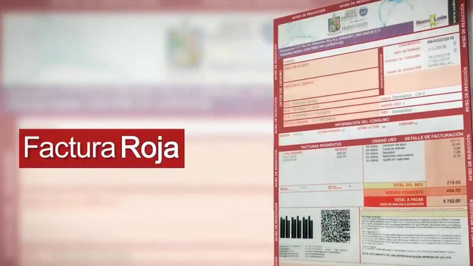 Factura roja de Agua y Drenaje de Monterrey | Especial.