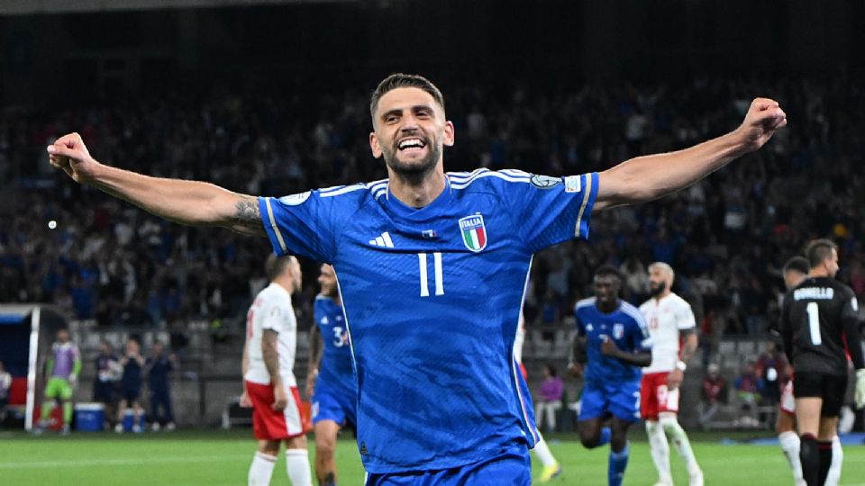 Domenico Berardi, celebrando su doblete contra Malta.