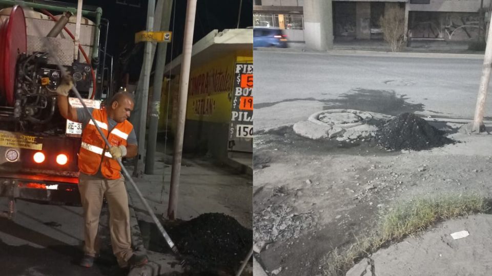 Personal de Agua y Drenaje de Monterrey en labores de reparación.