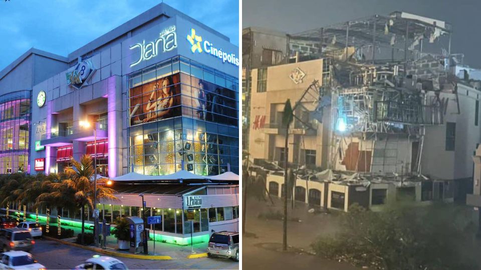 Antes y después del impacto de Otis en  Galerías Diana