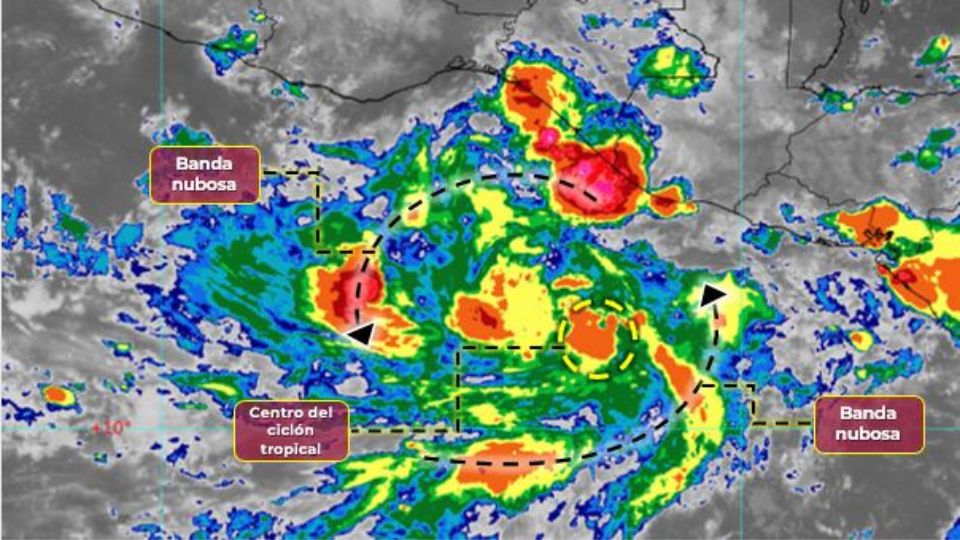 Imagen satelital de la depresión tropical Diecinueve-E, en el océano Pacífico.