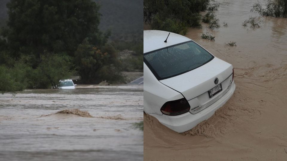 Carro arrastrado por la corriente del río Salinas.