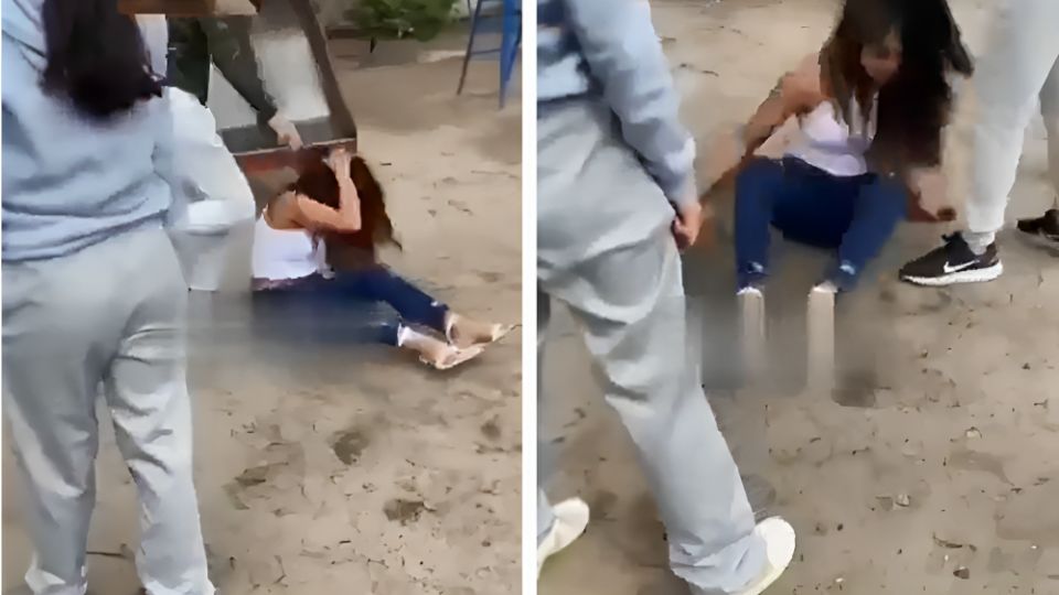 Momento en que alumnas golpean a su compañera en parque de Puebla