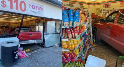 Mujer impacta su camioneta contra 7-Eleven en Escobedo