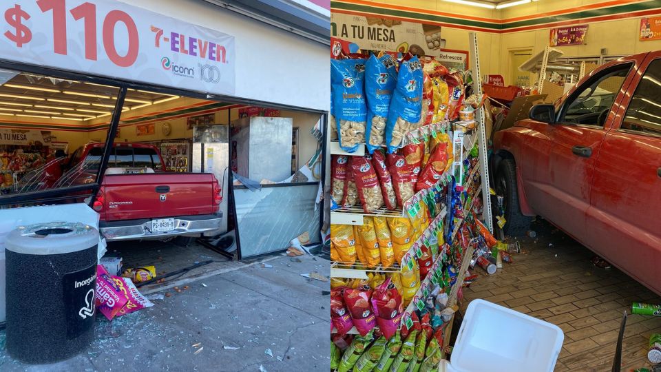 Camioneta se estrella contra 7-Eleven en Escobedo | Twitter / @sspvescobedo