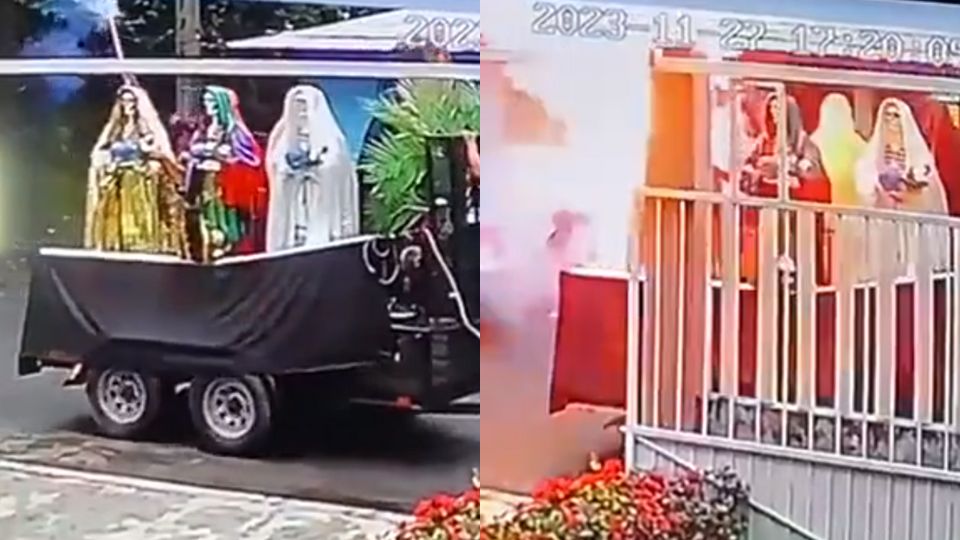 Explota carro con estatuas de la Santa Muerte en Catemaco