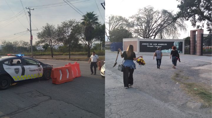 Por cierres viales, visitantes caminan un kilómetro para entrar a estos panteones en Apodaca