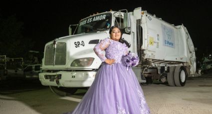 Quinceañera se toma fotos en camión de basura para honrar a su papá en Tamaulipas