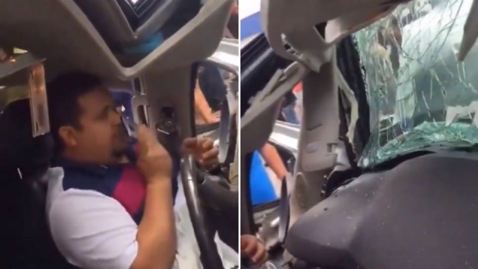 Hombre prensado al interior de su auto.