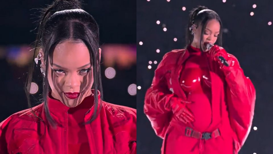 En varias ocasiones Rihanna tocó su vientre durante su presentación del Medio Tiempo del Super Bowl.