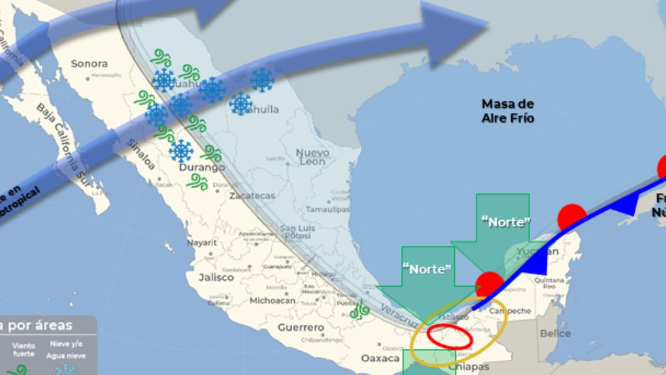 Situación del clima en México por el frente frío 33.
Créditos: Foto: Conagua