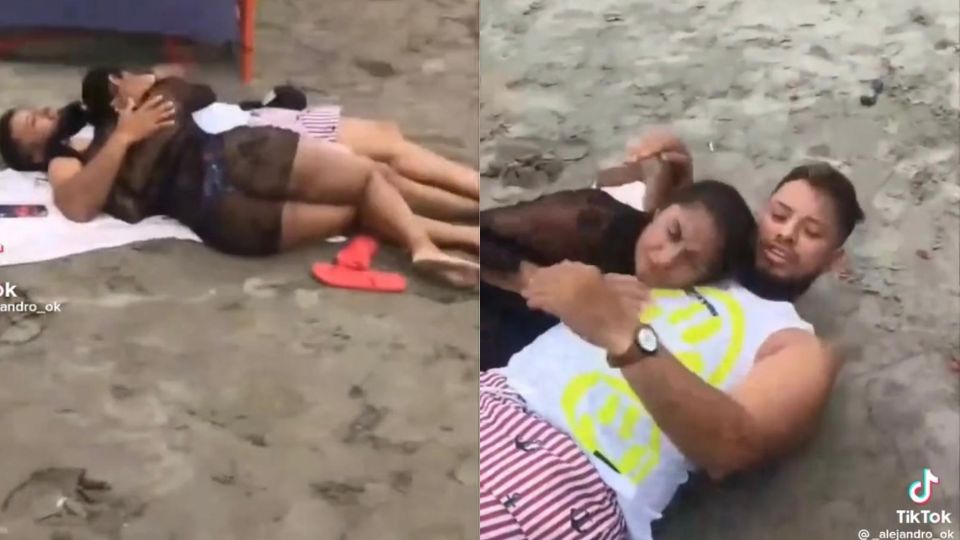 Mujer encuentra a su esposo siendo infiel en la playa.