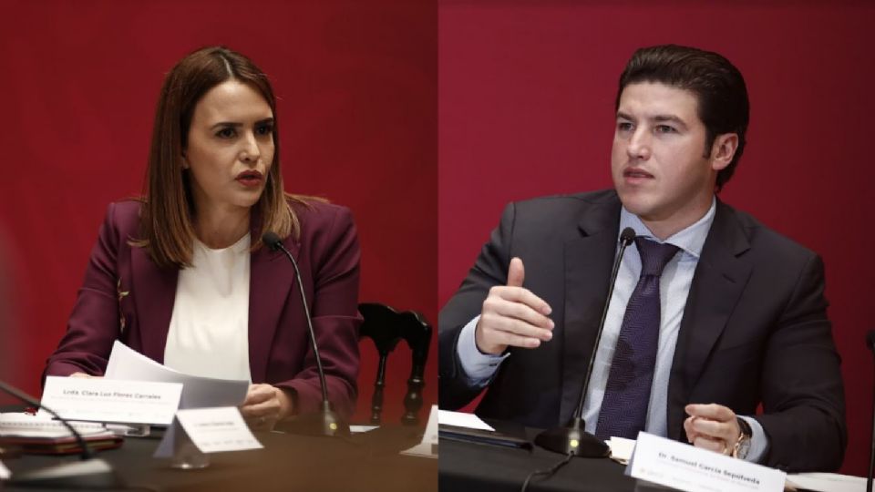 Clara Luz Flores, Secretaria Ejecutiva del Sistema Nacional de Seguridad Pública y Samuel García, gobernador de Nuevo León. Foto: Dalia Manríquez / ABC Noticias