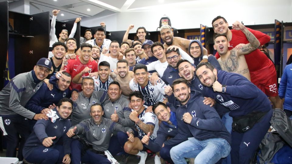 El festejo de Rayados tras la victoria del sábado en el Clásico Regio contra Tigres