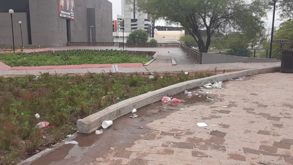 Basura arrojada en la Macroplaza