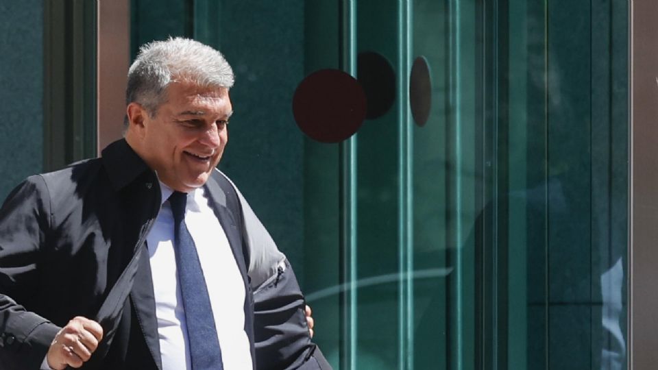 El presidente del FC Barcelona, Joan Laporta, al salir de la Asamblea General de LaLiga, celebrada este miércoles en Madrid,