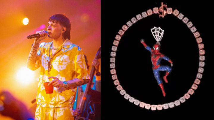 Peso Pluma: Esto cuesta el collar de Spider-Man de oro y diamantes que usa el cantante