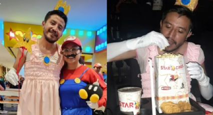 Esposos celebran aniversario; él se disfraza de princesa Peach y ella de Mario Bros