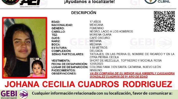 Adolescente desaparece junto a su bebé en Santa Catarina