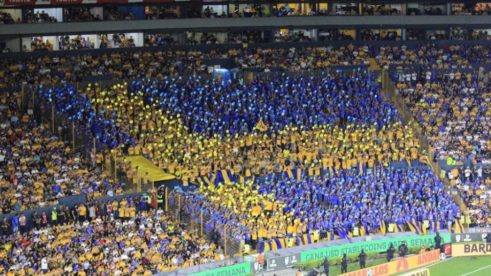 Fotografía de un mosaico realizado por los Libres y Lokos en el Estadio Universitario