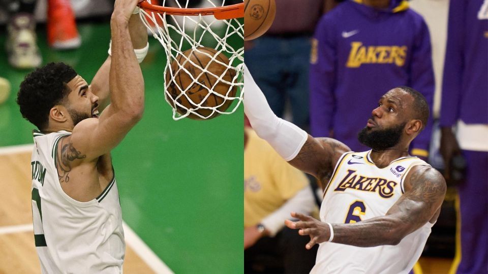 Jayson Tatum y LeBron James, las estrellas de Boston Celtics y Los Angeles Lakers