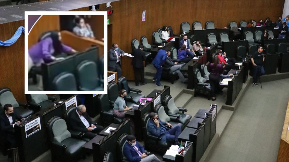 La diputada Lilia Olivares captada mediante un video en la sesión.