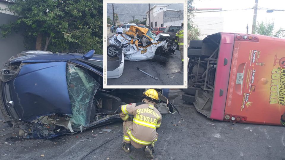 Camión de pasajeros se vuelca en Santa Catarina; hay más de 20 lesionados