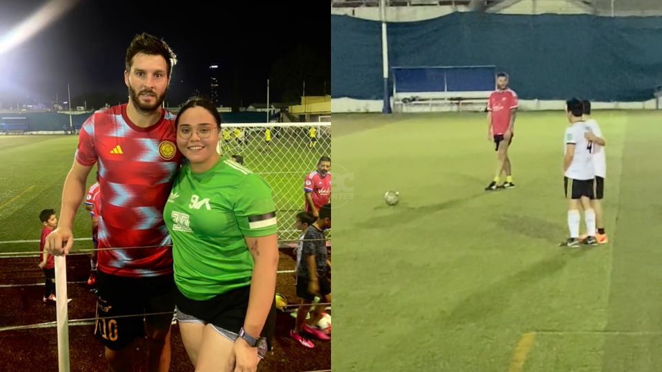 André-Pierre Gignac y algunos de sus ex compañeros en Tigres jugaron un partido en una cancha de la ciudad