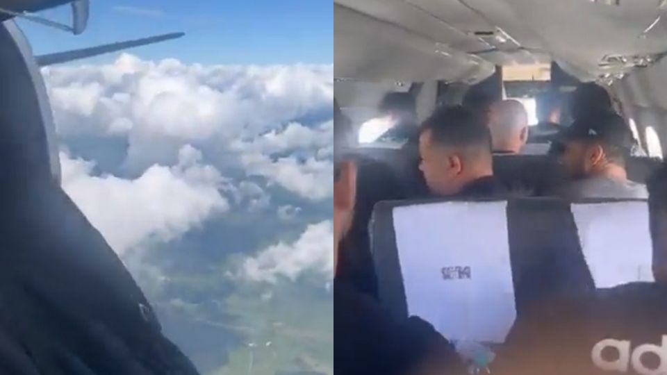 Puerta de avión abierta en vuelo en Brasil