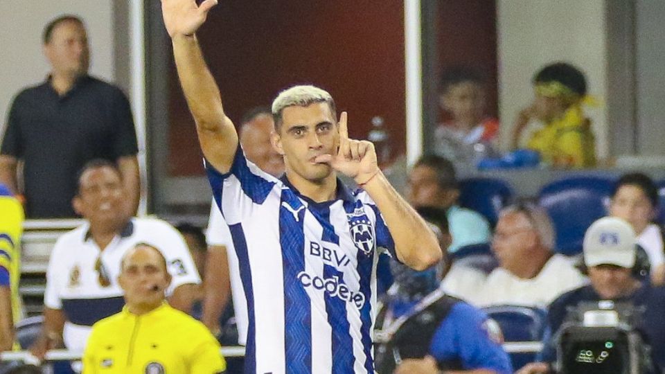 Germán Berterame celebra su anotación ante el América en la pretemporada de Rayados