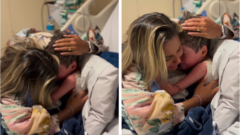 Tayane Gandra junto a su hijo en un hospital de Brasil