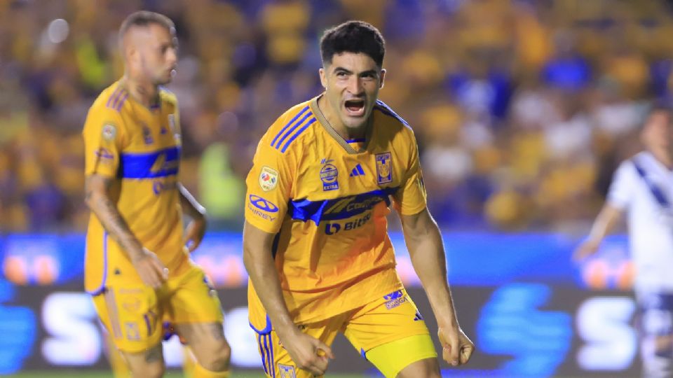 Nico Ibáñez celebra su anotación frente a Puebla y que evita la derrota de Tigres en la Jornada 1 del Apertura 2023