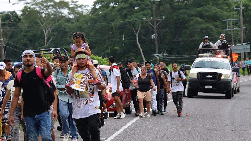 Migrantes venezolanos salen de Ciudad Hidalgo, en Chiapas.