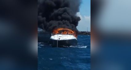 Yate se incendia en Yucatán y tripulantes se lanzan al mar para salvar sus vidas