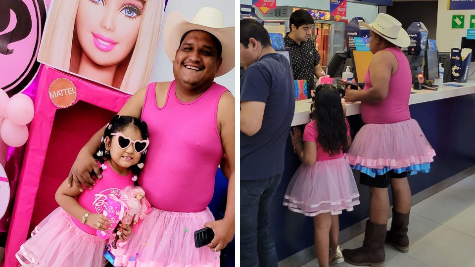 Papá disfruta de la película Barbie junto a su hija en Tamaulipas