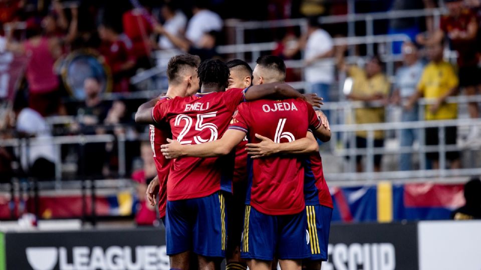 Los jugadores del Real Salt Lake festejan una de las anotaciones ante Seattle Sounders, ahora enfrentarán a Rayados este miércoles en la Jornada 2 de la Leagues Cup