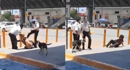 Captan a guardias pateando a indigente que se refugiaba del calor en Monterrey