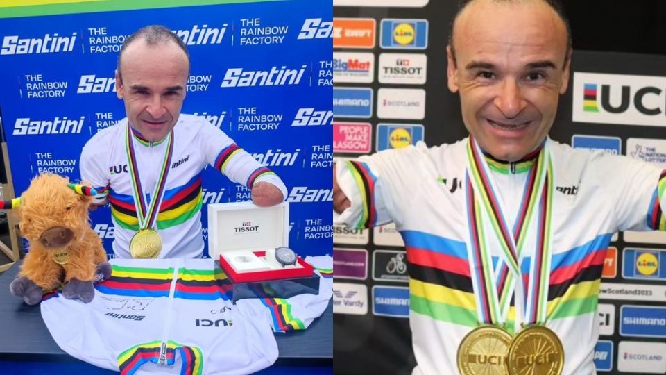 El ciclista español Ricardo Ten recibió un reloj como premio al ganar su cuarta medalla de oro en el Mundial de Ciclismo de Glasgow